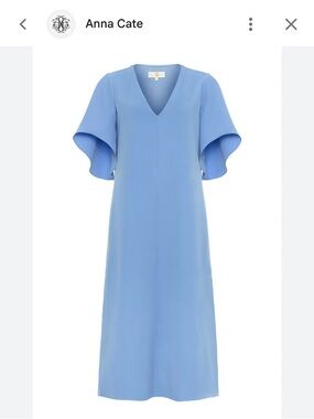 Anna Cate Sky Blue V-Neck Midi Dress with Flutter Sleeves